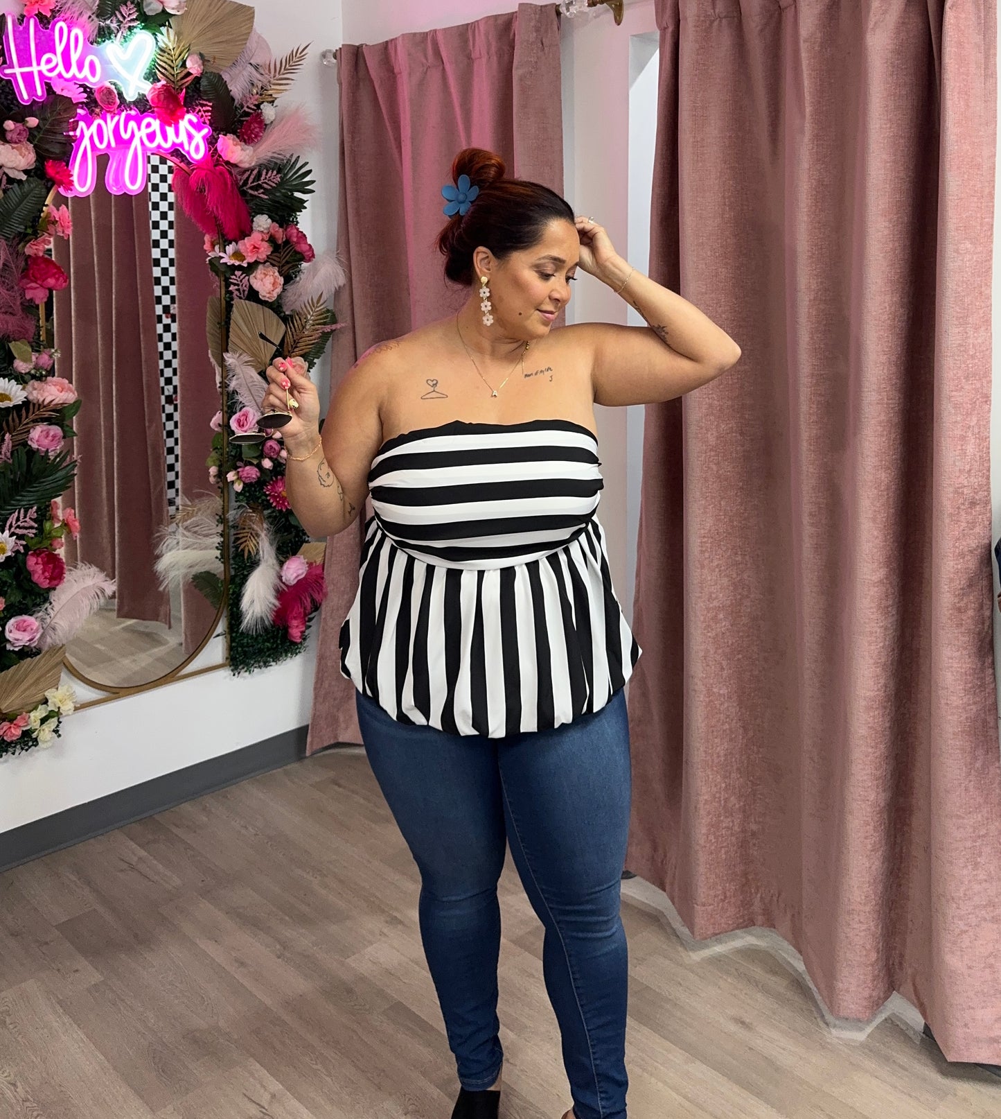 Strapless Peplum Top