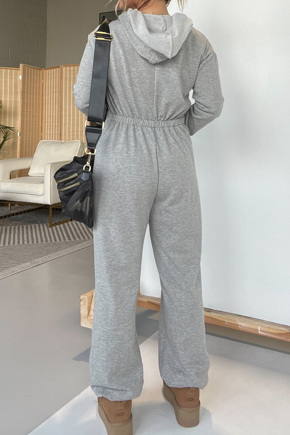 Grey long fashion sleeve jumpsuit