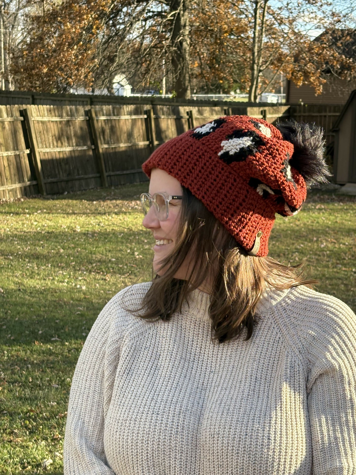 Terracotta leopard beanie
